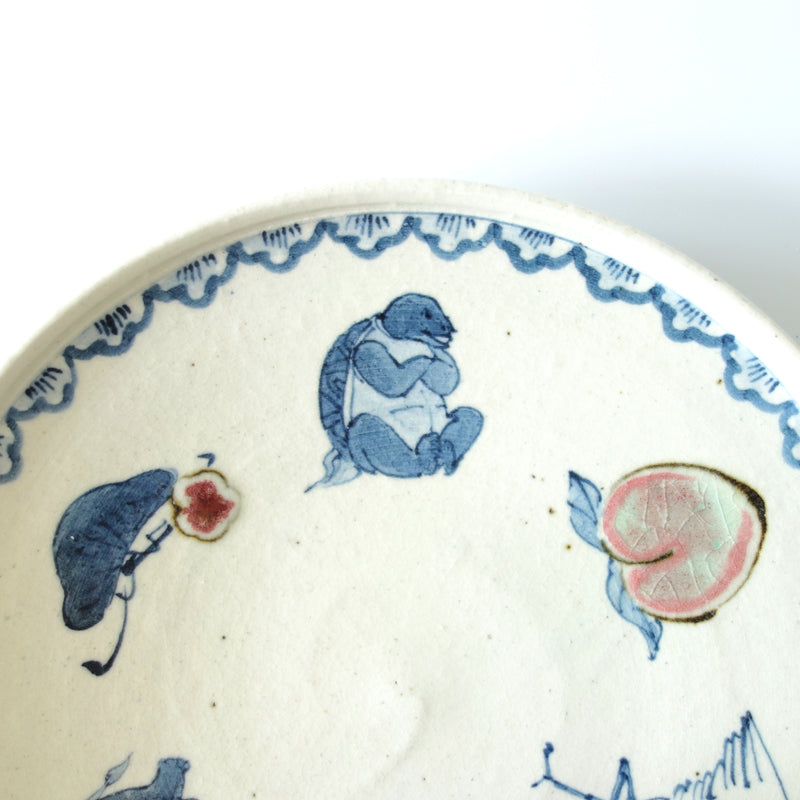 染付 鶴與龜 盤 18cm