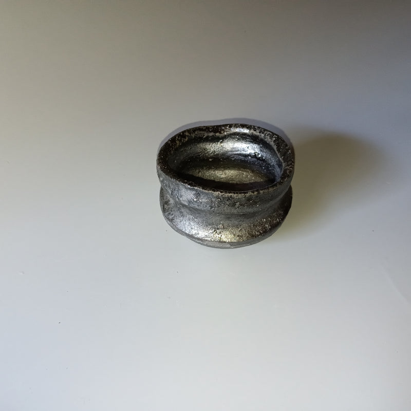 Black sake cup from Bizen, handmade in Japan