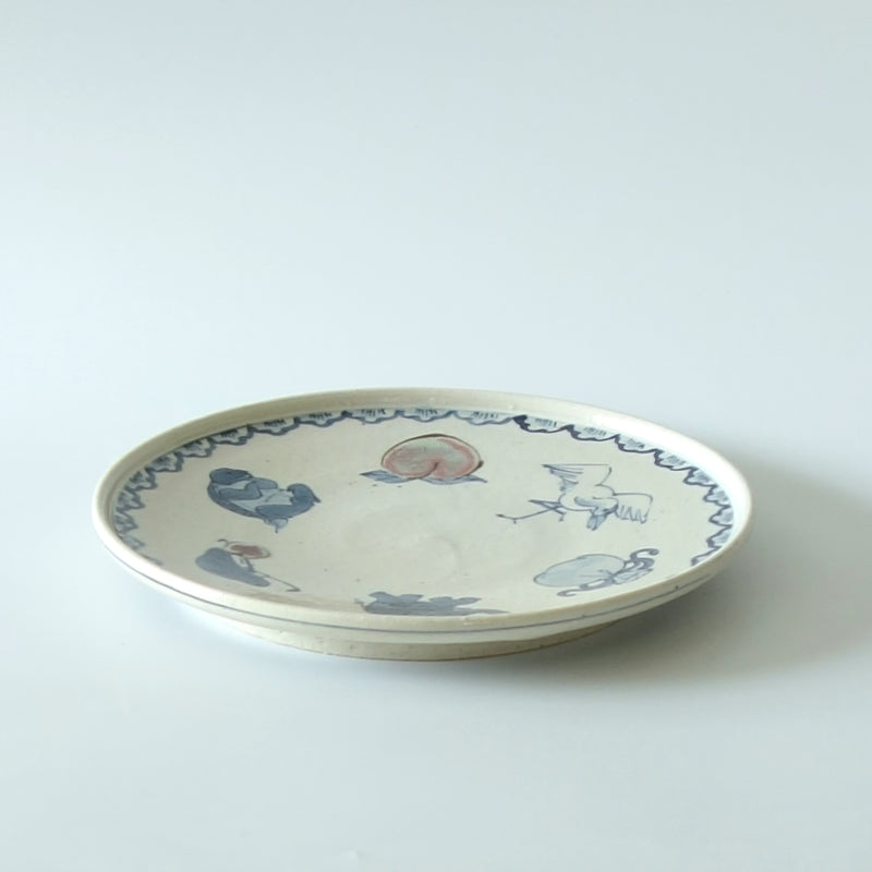 染付 鶴與龜 盤 18cm