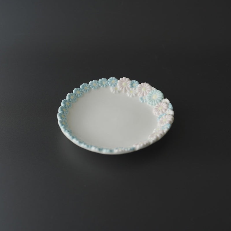 Flower Crown Small Plate, Blue Mix. Handmade Japanese pottery from Chiba, Japan.