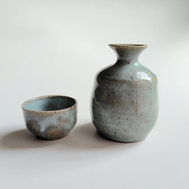 Sake bottle with pine ash glaze