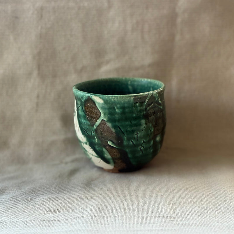 Green Landscape Tumbler No.2. Handmade Miyazaki ware from Japan.