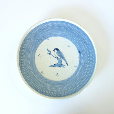 Azure-Winged Magpie Plate, 21cm. Handmade Tokyo ware from Japan.
