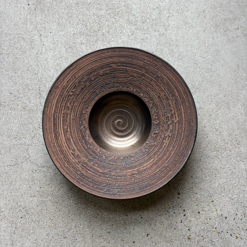 Woodgrain Scoop Plate, Large — Kasama. Handmade Kasama ware from Japan.