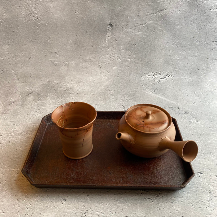 Seagrass-patterned Yunomi Teacup, Vermilion
