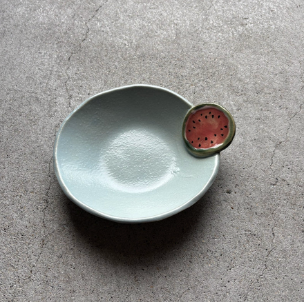 Joined Bowl, Watermelon — Okinawa. Handmade Okinawa ware from Japan.