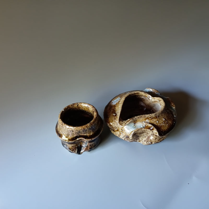 Brown sake cup from Bizen, handmade in Japan