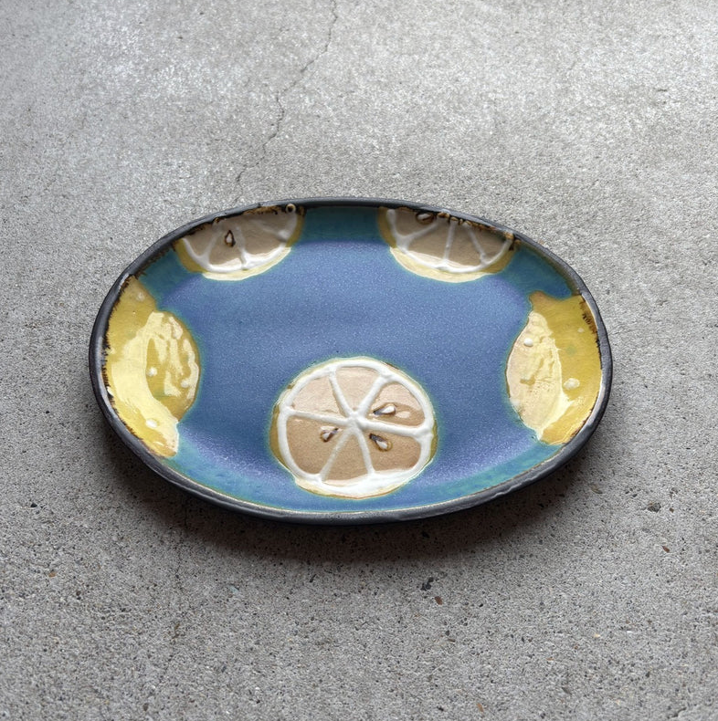 Blue plate from Okinawa, handmade in Japan
