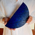 Yoake Blue Wave Half-Moon Plate, Gift Boxed — Seto, shipped worldwide from Kyoto