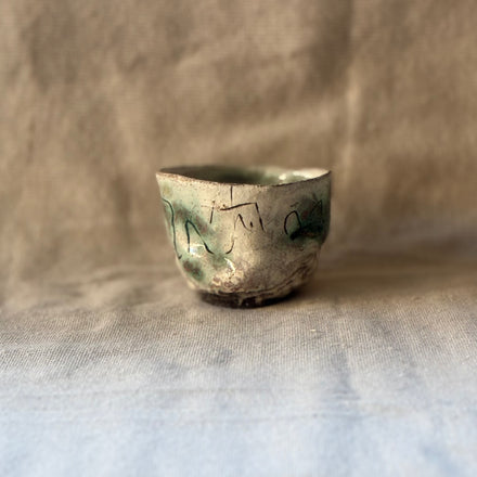 Line Landscape Guinomi Sake Cup. Handmade Miyazaki ware from Japan.