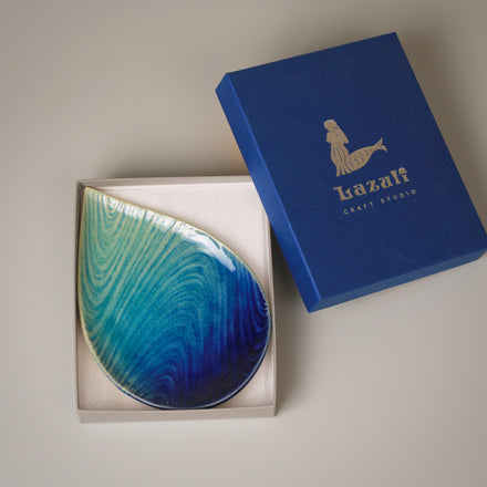 Socho Turquoise Wave Droplet Plate, Gift Boxed — Seto. Handmade Seto ware from Japan.