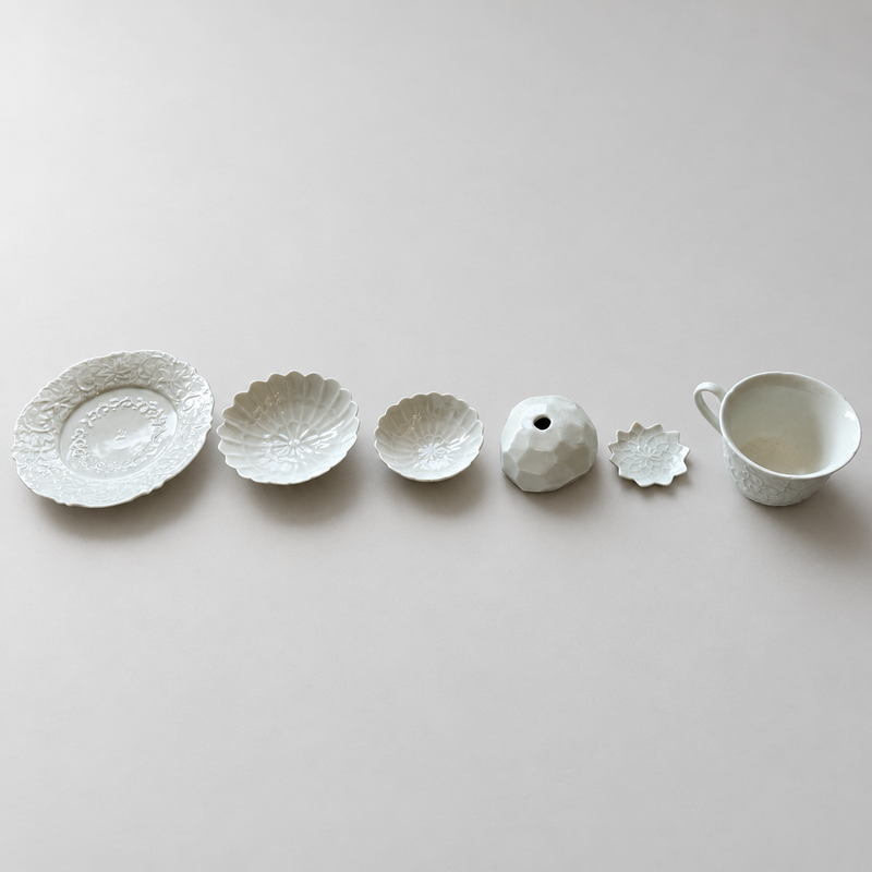 灰青釉のボタニカル磁器 6点セット（前田 麻美）