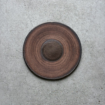 Woodgrain Flat Plate, 24cm No.1 — Kasama. Handmade Kasama ware from Japan.