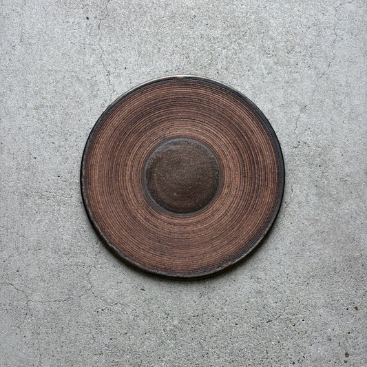 笠間燒 木紋 平盤 24cm No.1。笠間的手工盤。