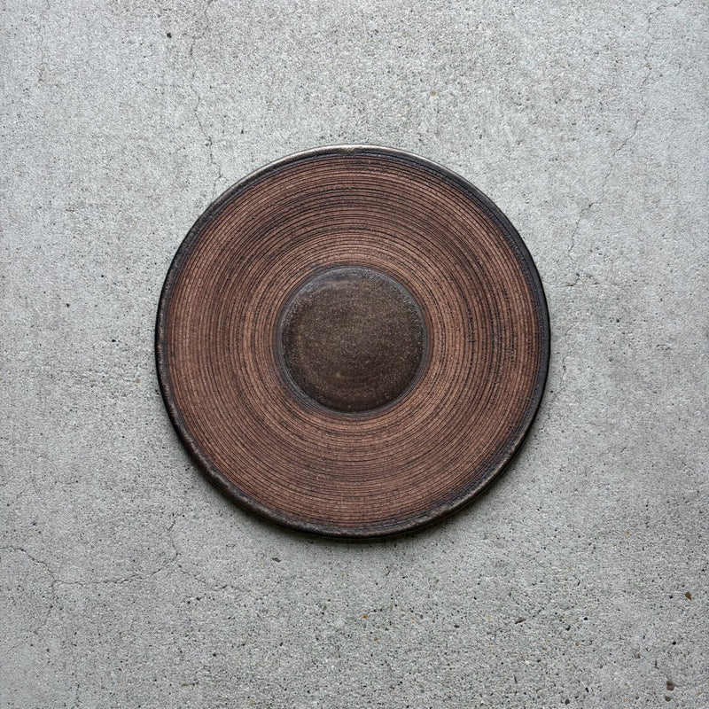 Woodgrain Flat Plate, 24cm No.1 — Kasama. Handmade Kasama ware from Japan.