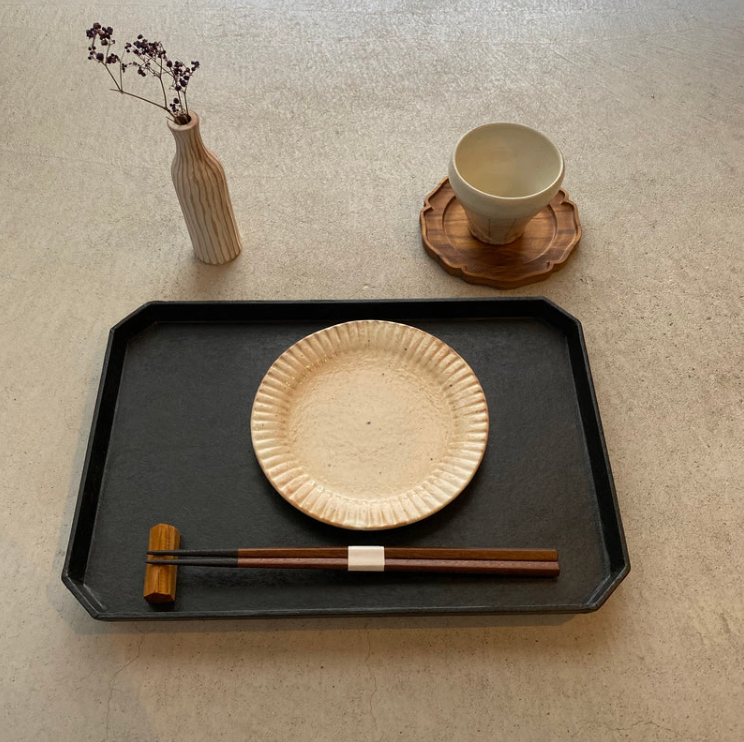 Washi-Papered Square Corner Tea Tray L, Black
