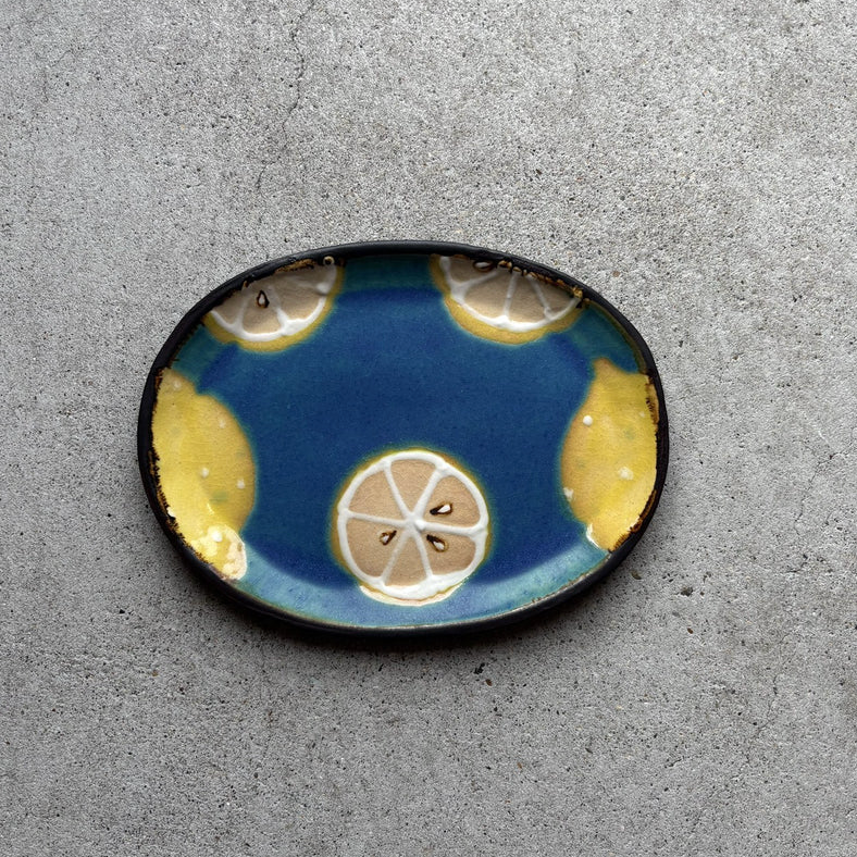 Oval Plate, Lemon — Okinawa. Handmade Okinawa ware from Japan.