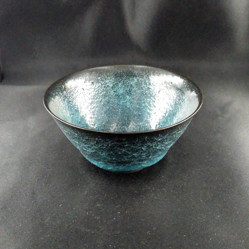 Ice-Crackle Rice Bowl, Medium — Bubble Blue. Handmade Kyoto ware from Japan.