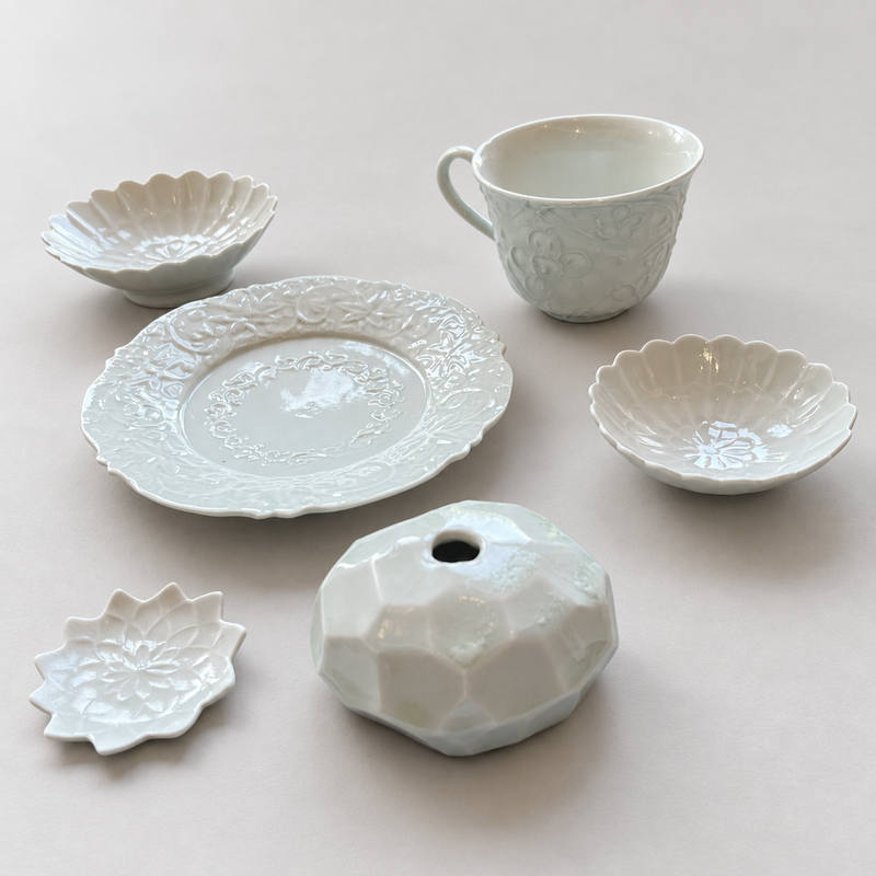 灰青釉のボタニカル磁器 6点セット（前田 麻美）