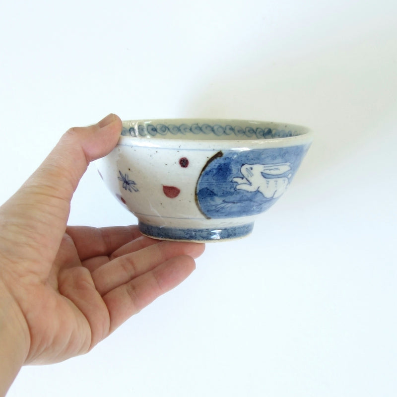 Rabbit Rice Bowl. Handmade Tokyo ware from Japan.