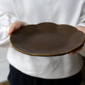 Rust glaze rimmed flower plate, medium