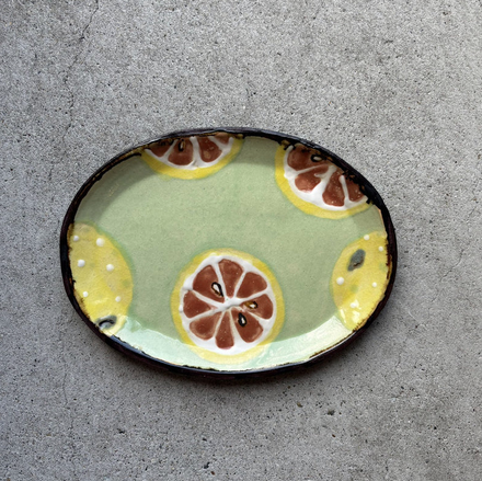 Oval Plate, Grapefruit No.2 — Okinawa. Handmade Okinawa ware from Japan.