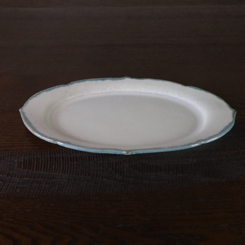 Foliate Oval Plate, Blue No.2. Handmade Kyoto ware from Japan.
