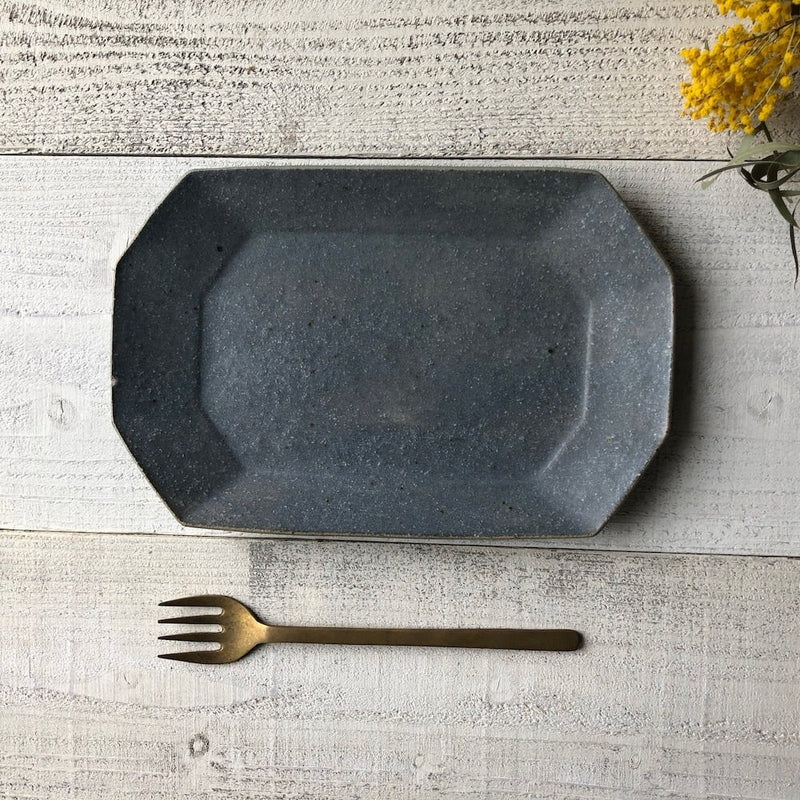 Gray glaze octagonal plate, small