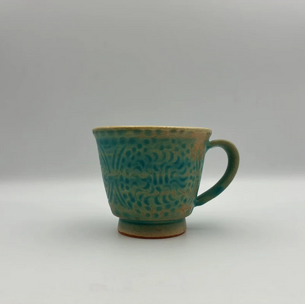 Line-Carved Ao Mug, Blue — Okinawa. Handmade Okinawa ware from Japan.