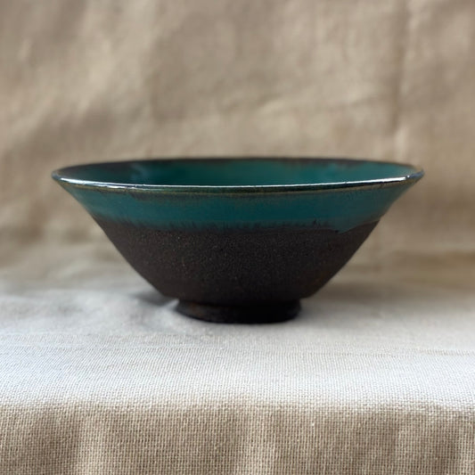 Blue Landscape Serving Bowl. Handmade Miyazaki ware from Japan.