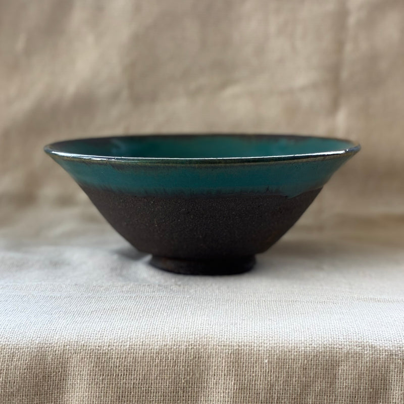 Blue Landscape Serving Bowl. Handmade Miyazaki ware from Japan.
