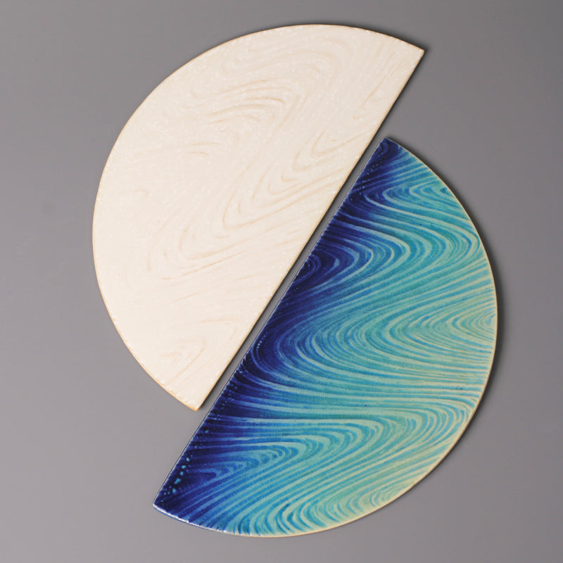Gengetsu White Wave Half-Moon Plate, Gift Boxed — Seto, shipped worldwide from Kyoto