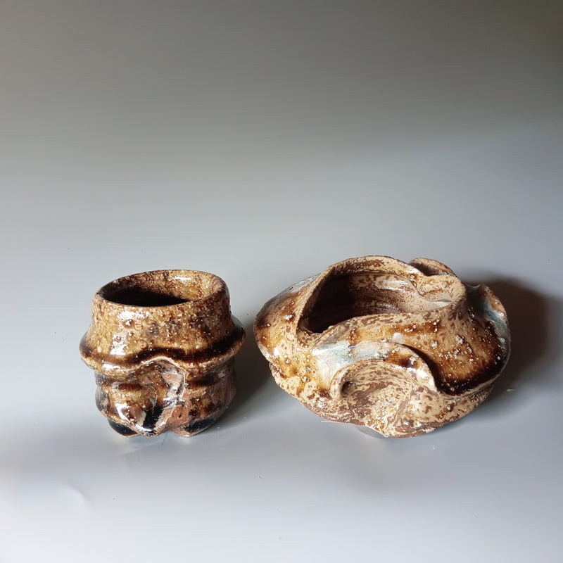 Natural Ash Glaze Sake Set — Bizen Ware. Handmade Bizen ware from Japan.