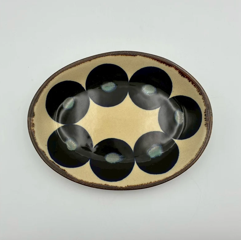 Cobalt Dot Oval Plate — Okinawa. Handmade Okinawa ware from Japan.
