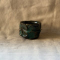 Faceted Blue & Green Guinomi Sake Cup. Handmade Miyazaki ware from Japan.
