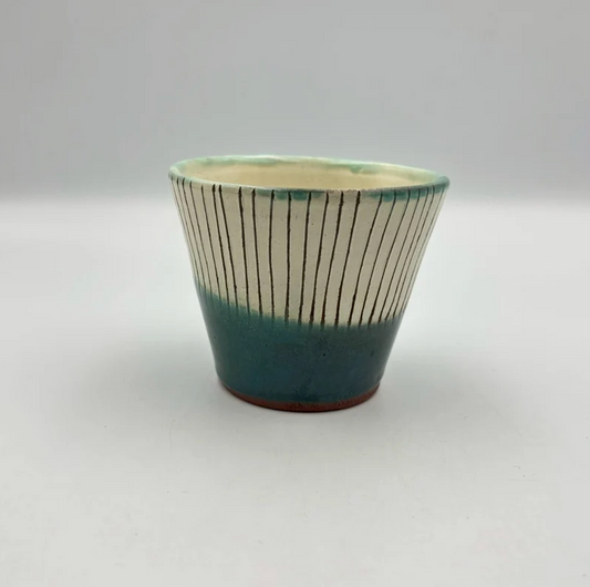 Sobachoko Cup, Light Blue Stripe — Okinawa. Handmade Okinawa ware from Japan.