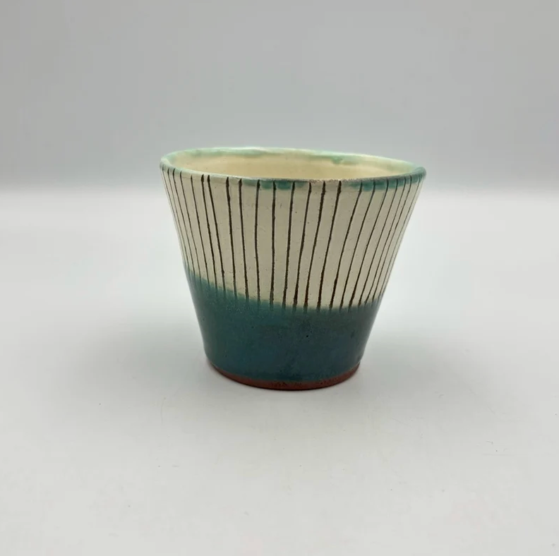 Sobachoko Cup, Light Blue Stripe — Okinawa. Handmade Okinawa ware from Japan.