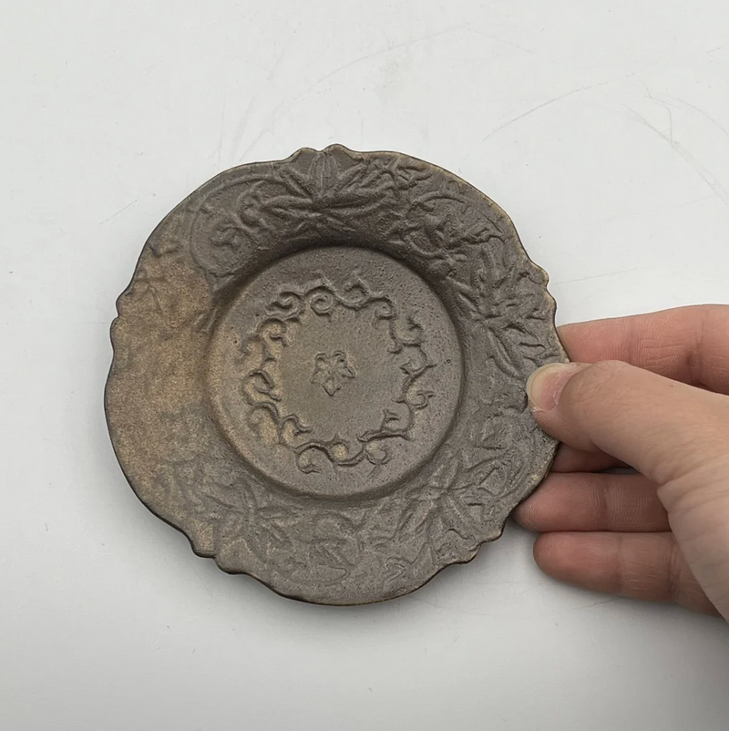 Bronze-Glazed Lobed Plate with Arabesque Design