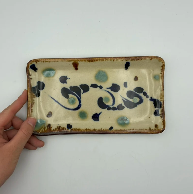 Handmade Okinawa ware plate, one of a kind