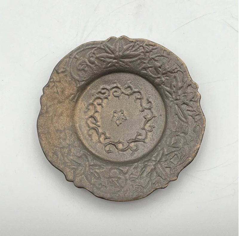 Bronze-Glazed Lobed Plate with Arabesque Design