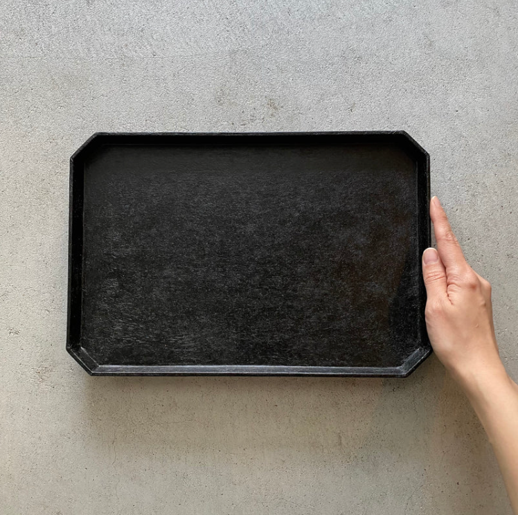 Washi-Papered Square Corner Tea Tray L, Black