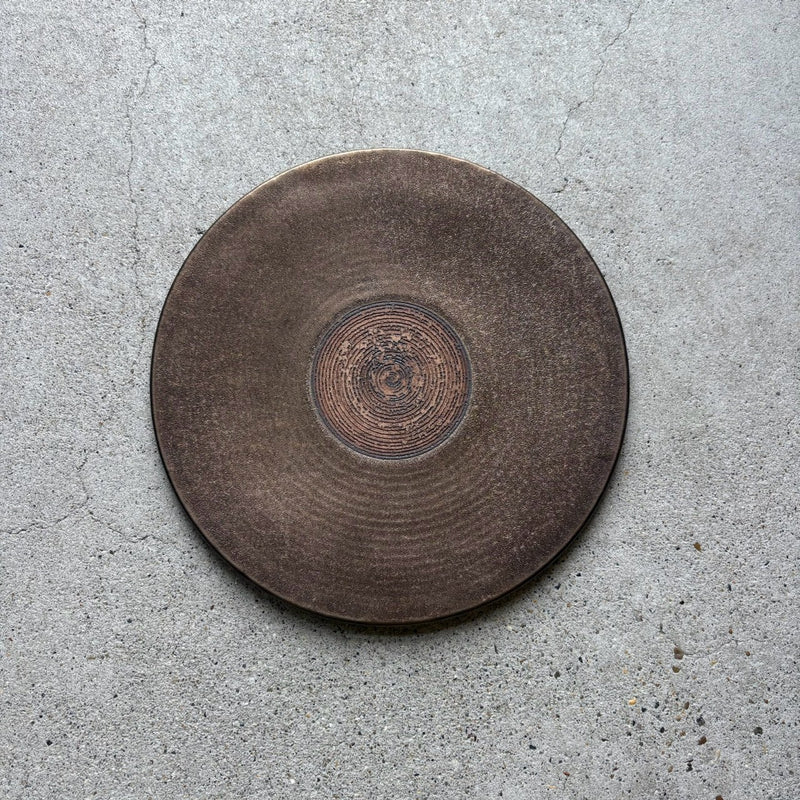 Woodgrain Flat Plate, 24cm No.3 — Kasama. Handmade Kasama ware from Japan.