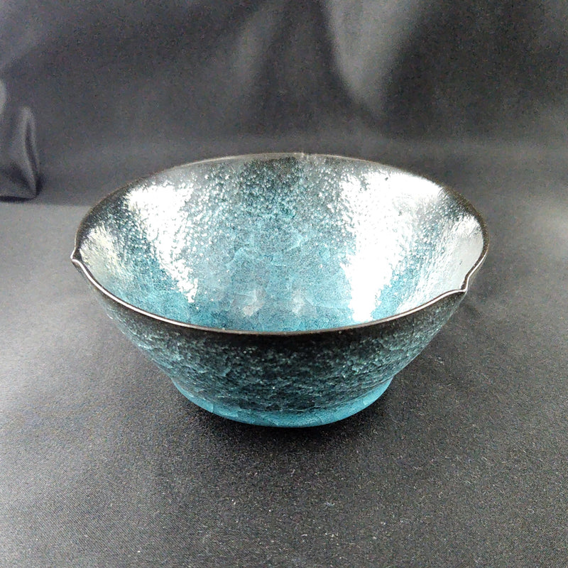 Ice-Crackle Rice Bowl, Large — Bubble Blue. Handmade Kyoto ware from Japan.