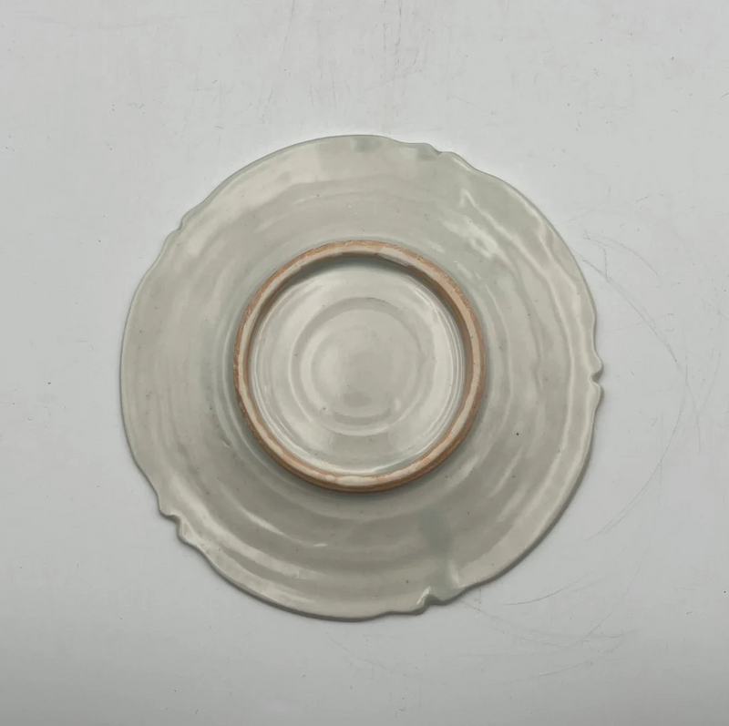 Celadon (pale blue-white porcelain) Small Plate with Karakusa (Arabesque) and Lobed Petal Design