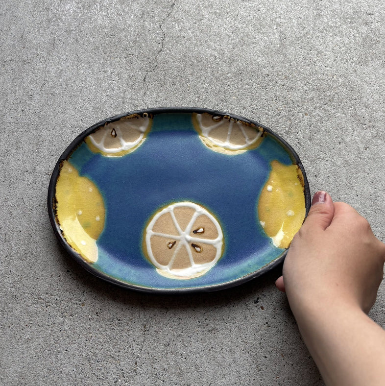 Okinawa ware plate made by hand in Okinawa, Japan