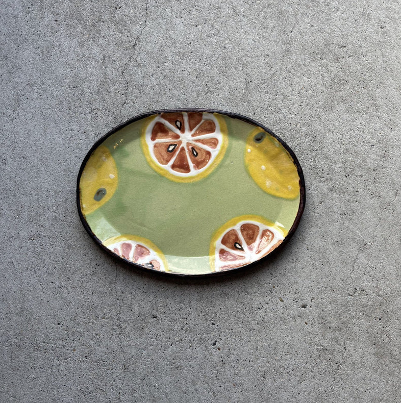 Oval Plate, Grapefruit No.1 — Okinawa. Handmade Okinawa ware from Japan.