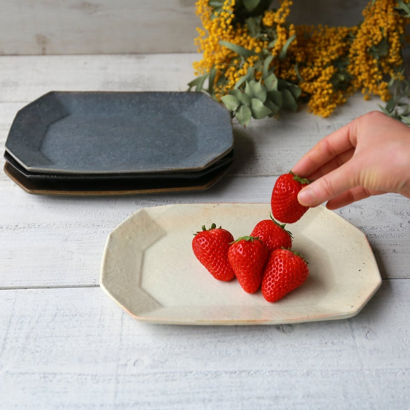 Gray glaze octagonal plate, small