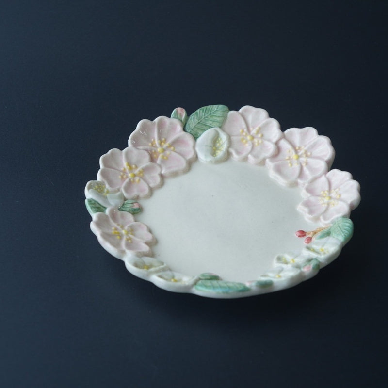 Wild Rose Small Plate, Pink. Handmade Japanese pottery from Chiba, Japan.