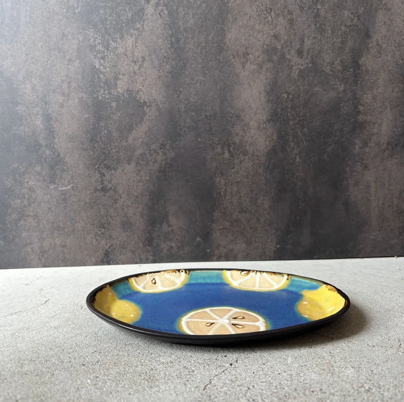 Handmade Okinawa ware plate, one of a kind