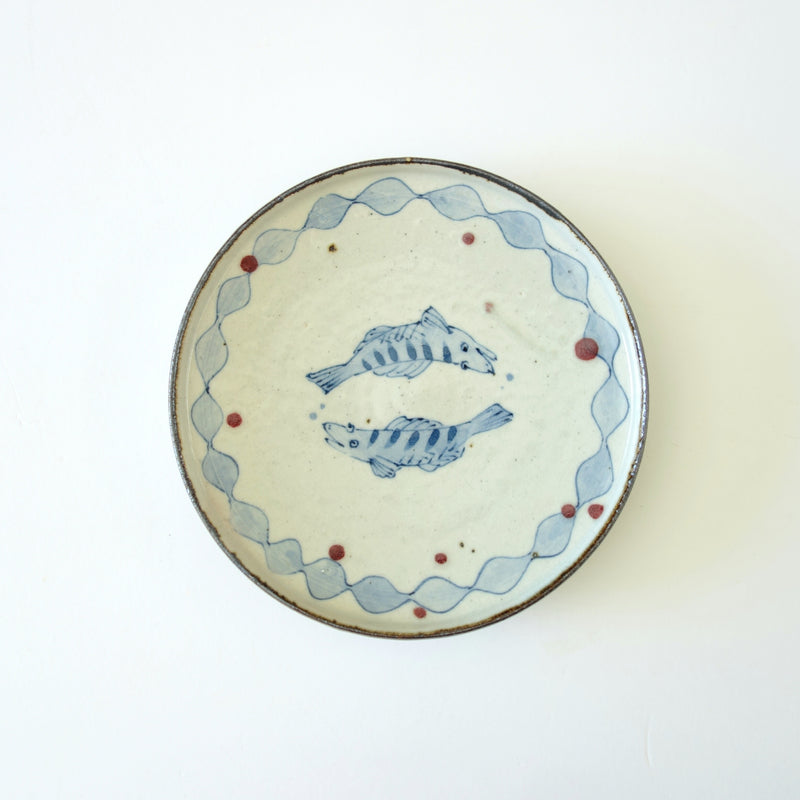 Five-Sun Plate, Fish. Handmade Japanese pottery from Tokyo, Japan.